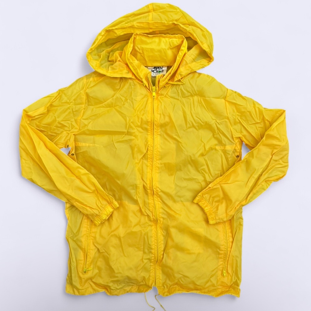 Vintage Aspen Pack It Yellow Rain Jacket Packable Hooded Women L XL